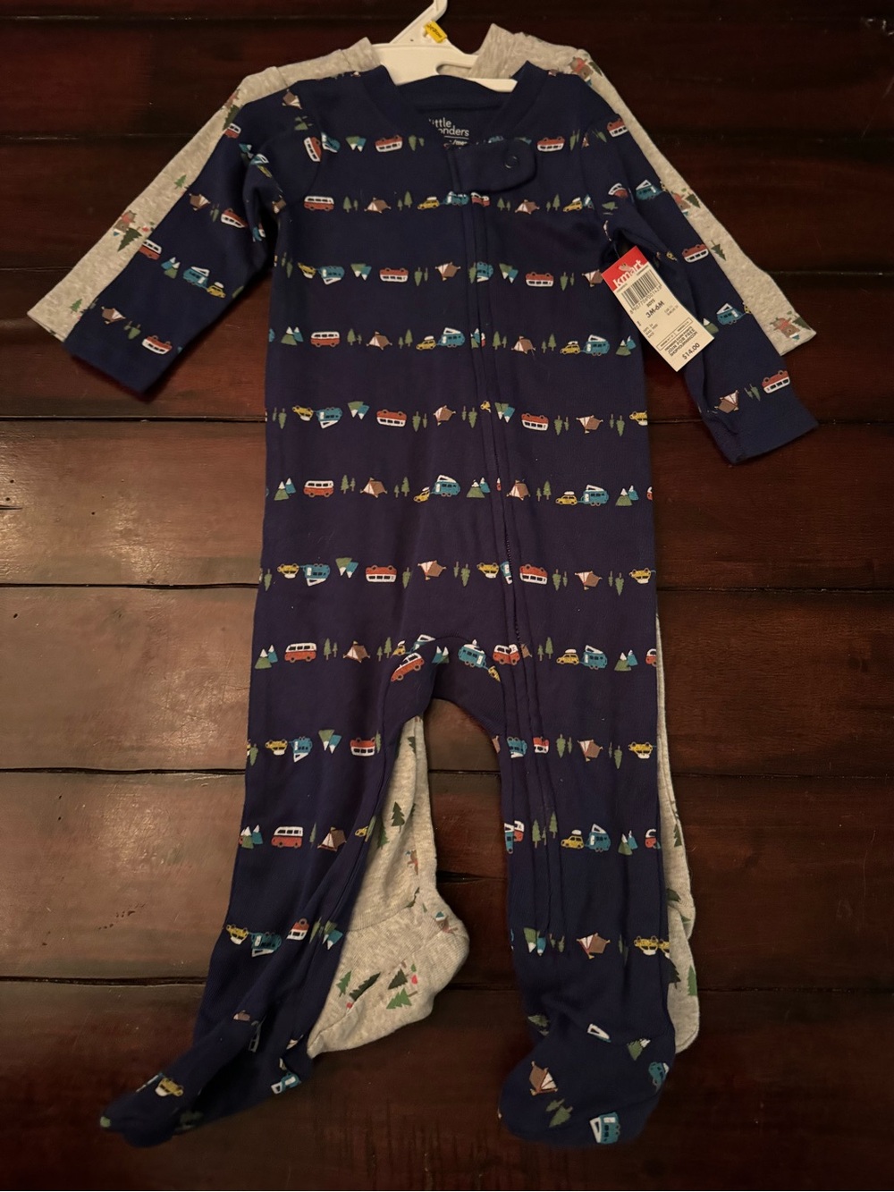 NWT Little Wonders Baby Boys 2-Pack Footed Sleepers 3-6M Camping Bear Pajamas